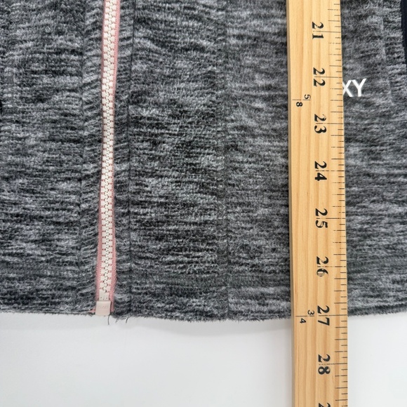 Roxy Sweater Women XL Heather Gray Full Zip High Neck Hooded Fleece Pockets - Picture 11 of 12